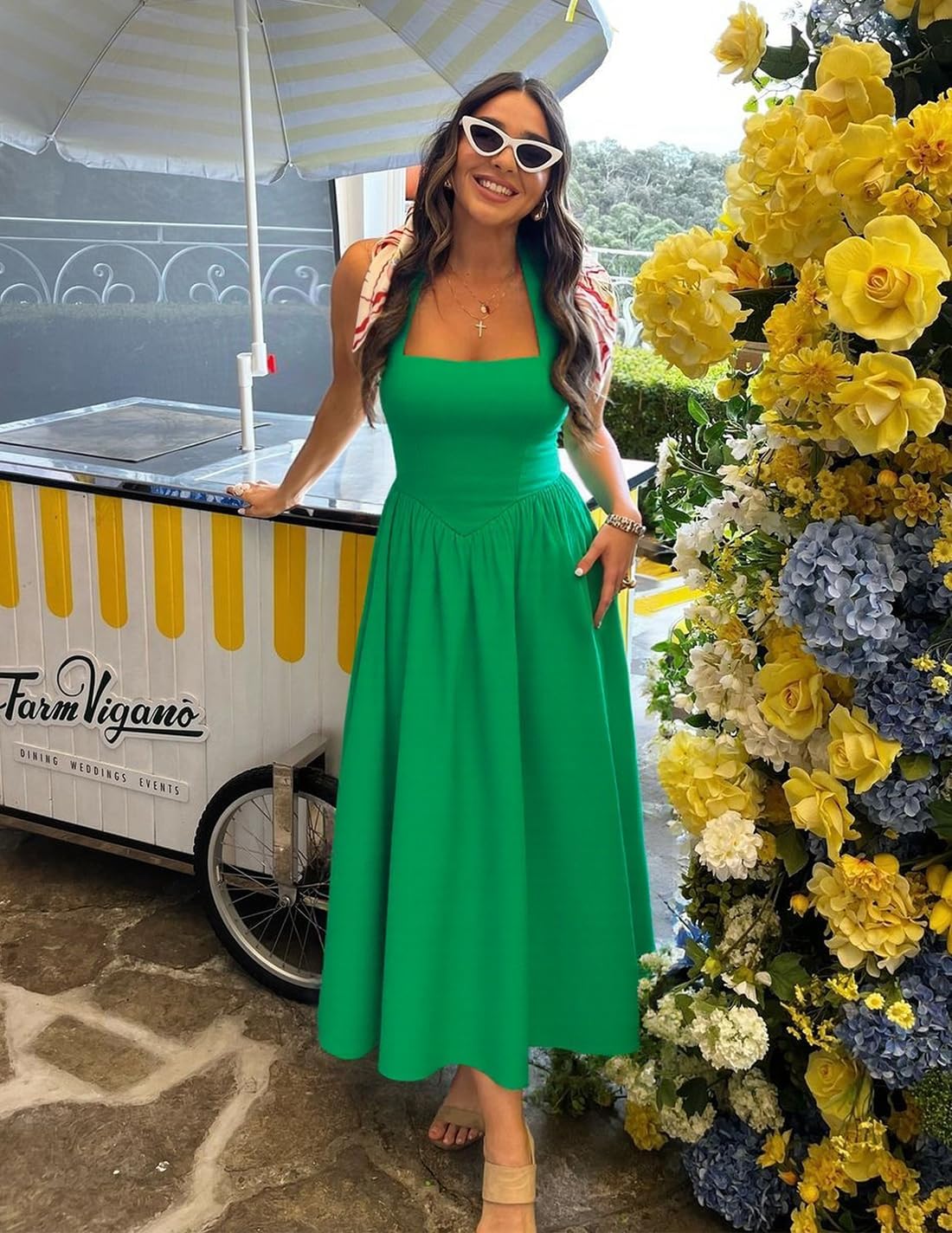 ZESICA Women's Summer Sleeveless Halter Midi Dress 2026 Off Shoulder High Waist Flowy Beach Wedding Guest Long Dresses - Image 6