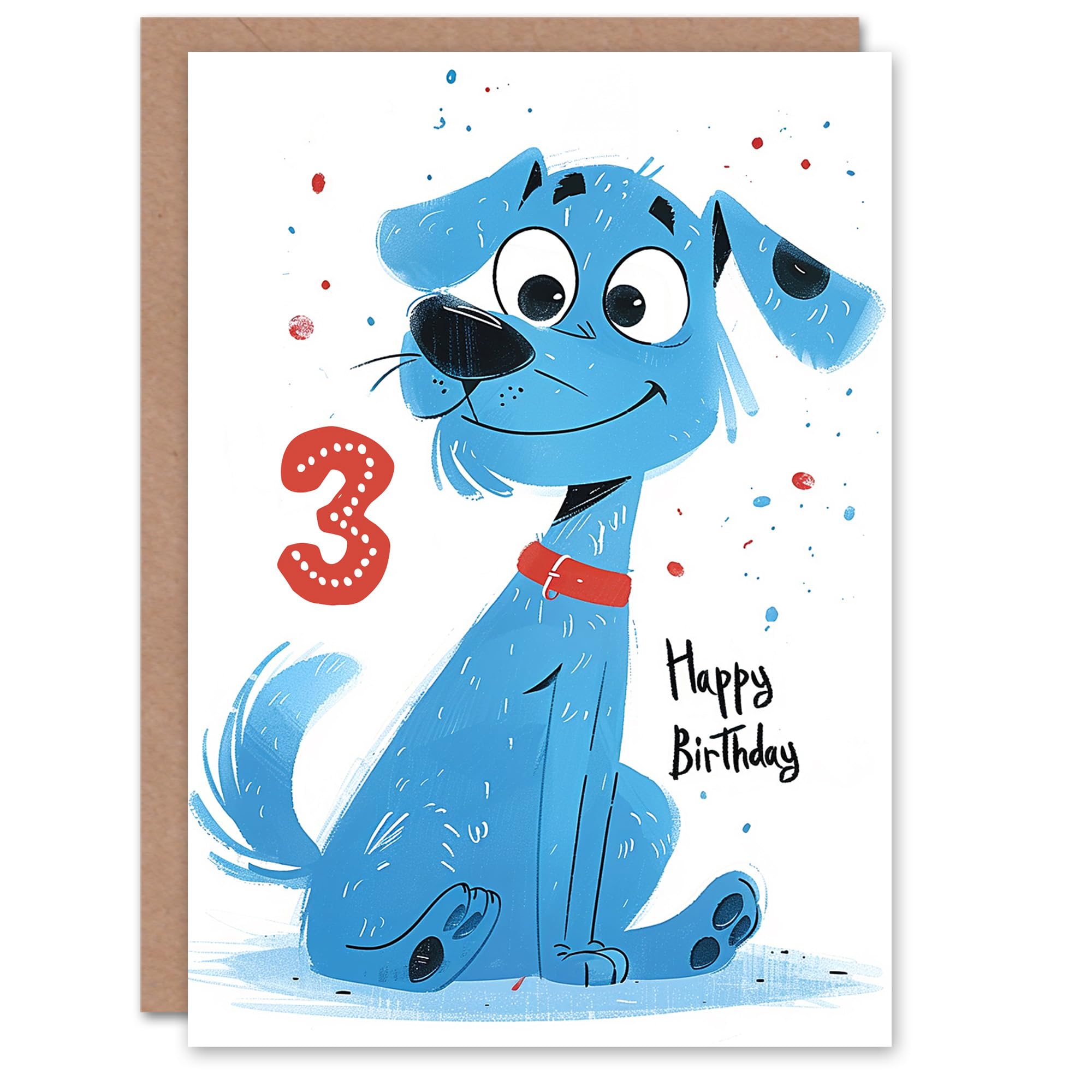 Artery8 Birthday Card Blue Dog Lover Puppy Cartoon Cute 3rd 3 Year Old For Child Kids Son Daughter Greeting Card
