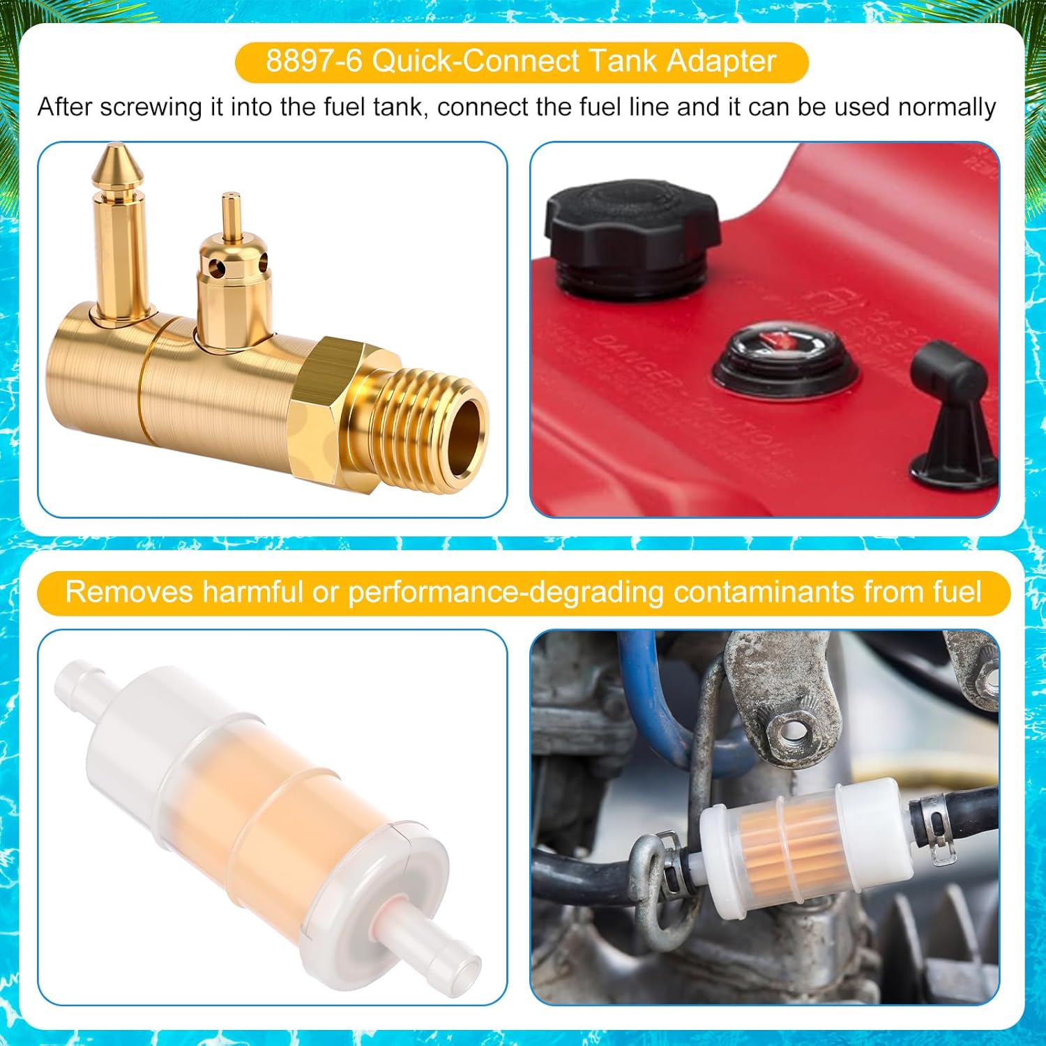 Silkfly 32-858104K08 Outboard Fuel Line Hose Kit 5/16" 10 Ft 35-816296-4 Fuel Filter 8883-6 Brass Tank Compatible with Yamaha Marine 4 hp-200 hp with Primer Bulb Tank Quick Female Connector