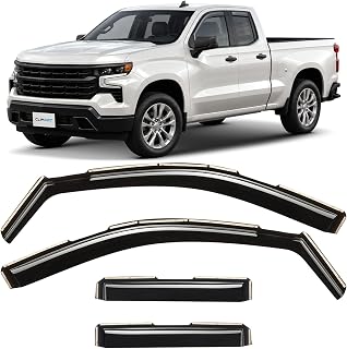 CLIM ART in-Channel Incredibly Durable Rain Guards for Chevrolet (Chevy) Silverado/GMC Sierra 1500 2019-2026 Double Cab, Original Window Deflectors, Vent Window Visors, Vent Deflector, 4 pcs.-619505