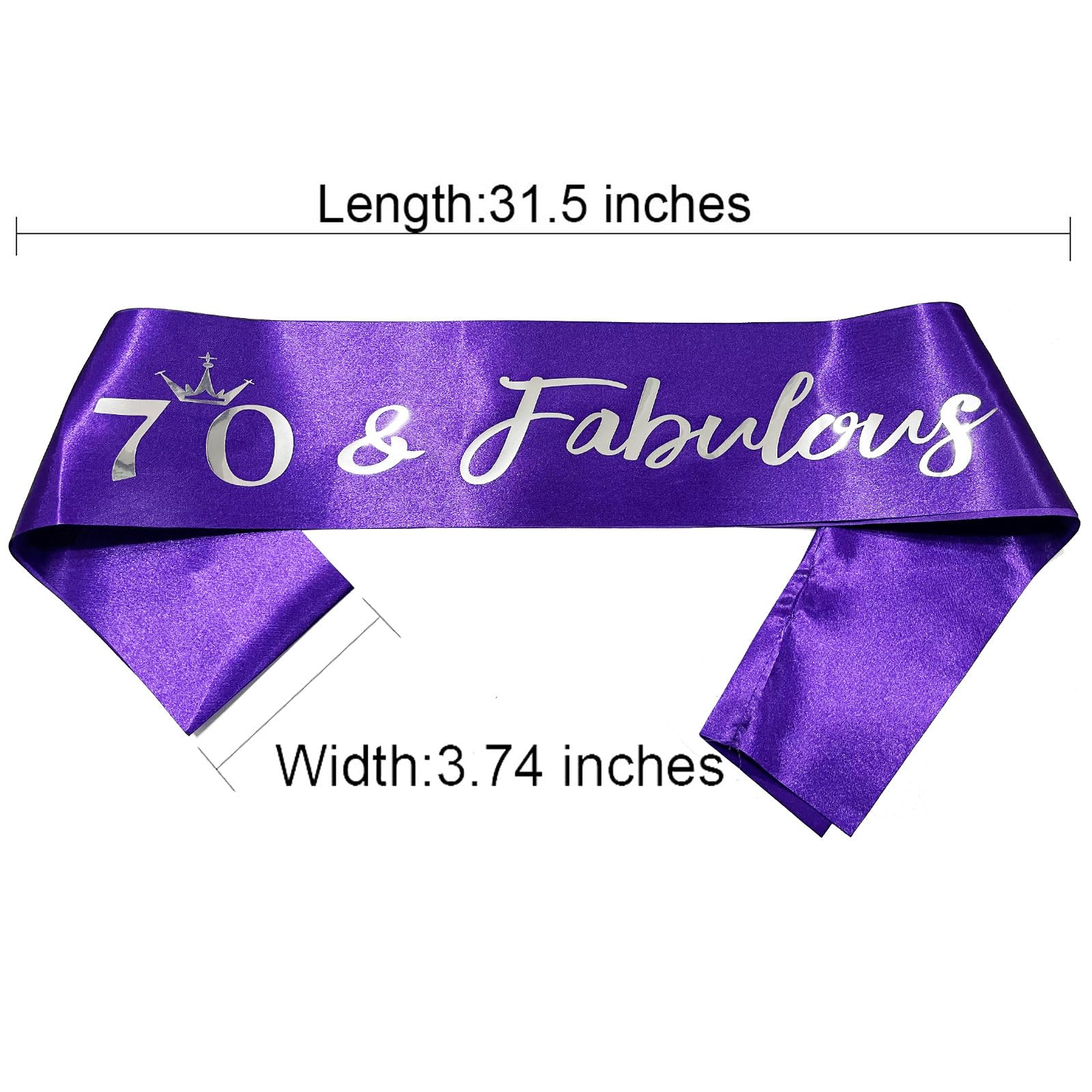 Banda de 70 cumpleaños, fabulosa banda de satén morado de 70 cumpleaños con letra de lámina plateada, accesorios de decoración de 70 cumpleaños, decoración de fiesta, morado y plateado