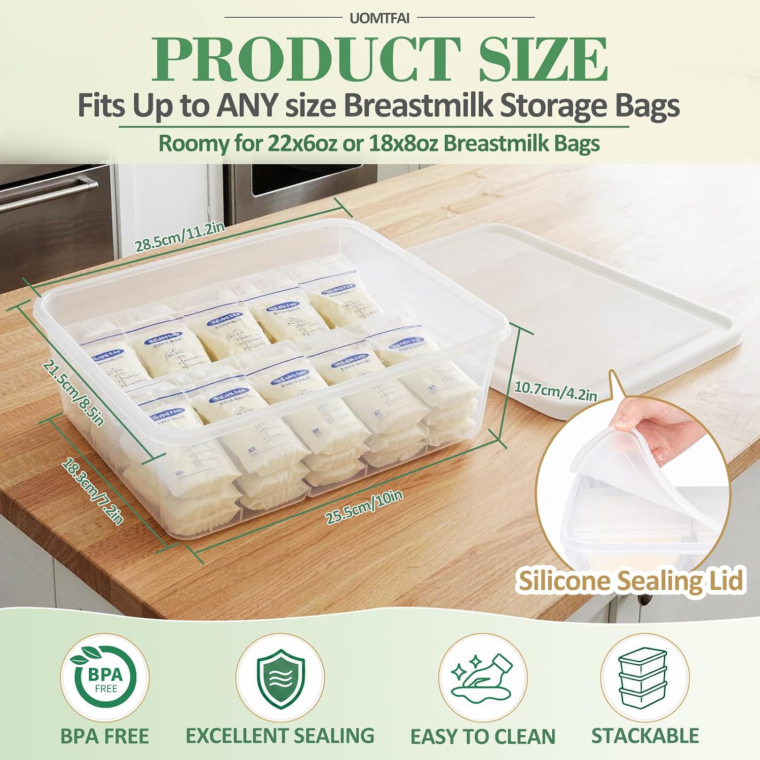 2 Pack Breastmilk Bags Organizer Storage Container with Silicone Lid