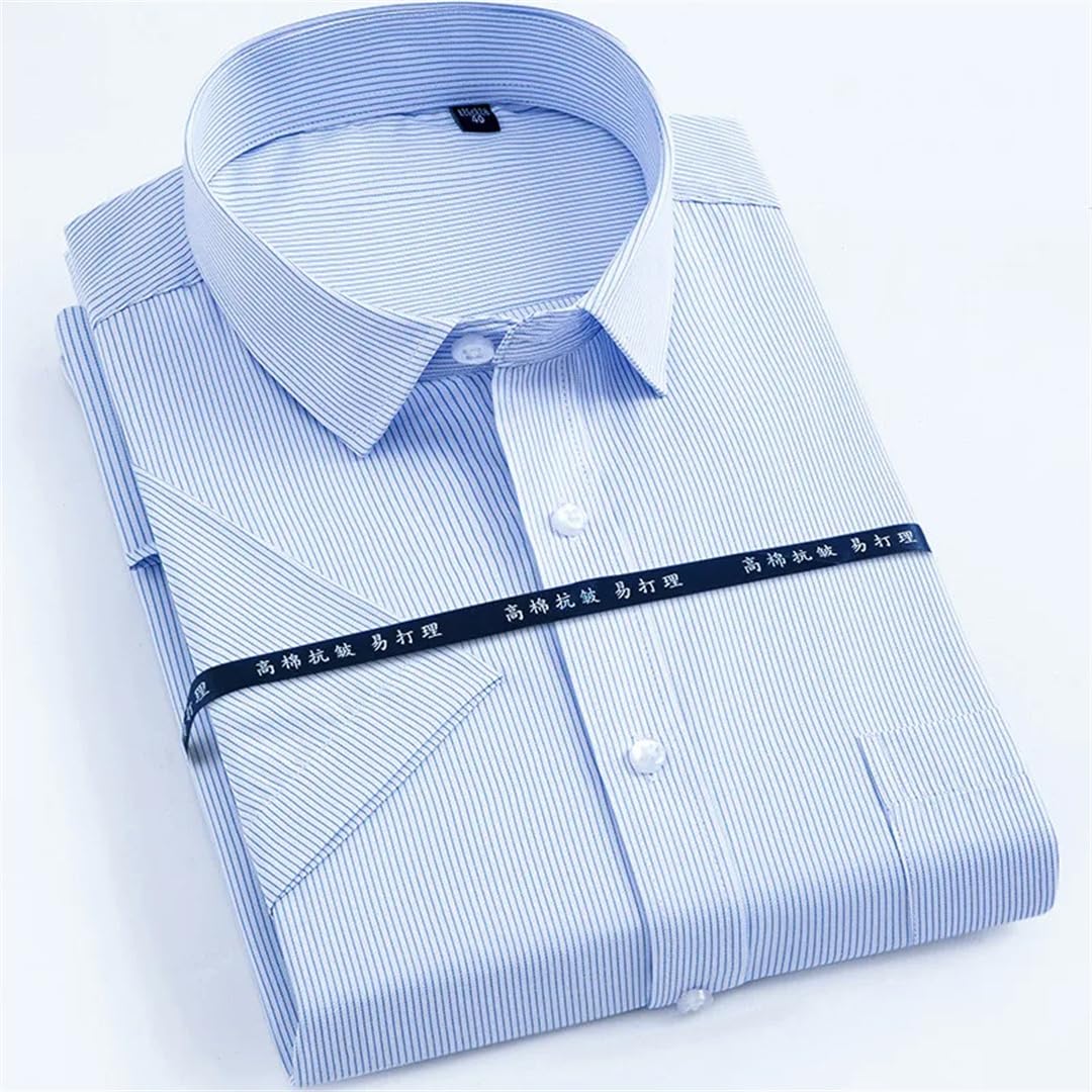 Camisas de vestir de manga corta para hombre, de sarga, camisas de verano a rayas para hombre, estilo casual, ajuste regular, camisas sociales