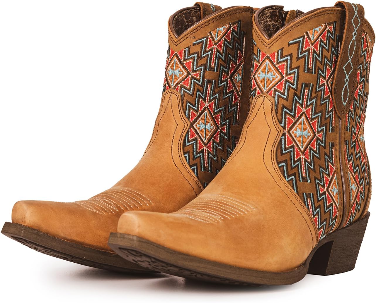 Montana West Cowboy Boots for Women Genuine Leather Ankle Cowgirl Booties Low Chunky Heel Pointed Toe Short Western Boots