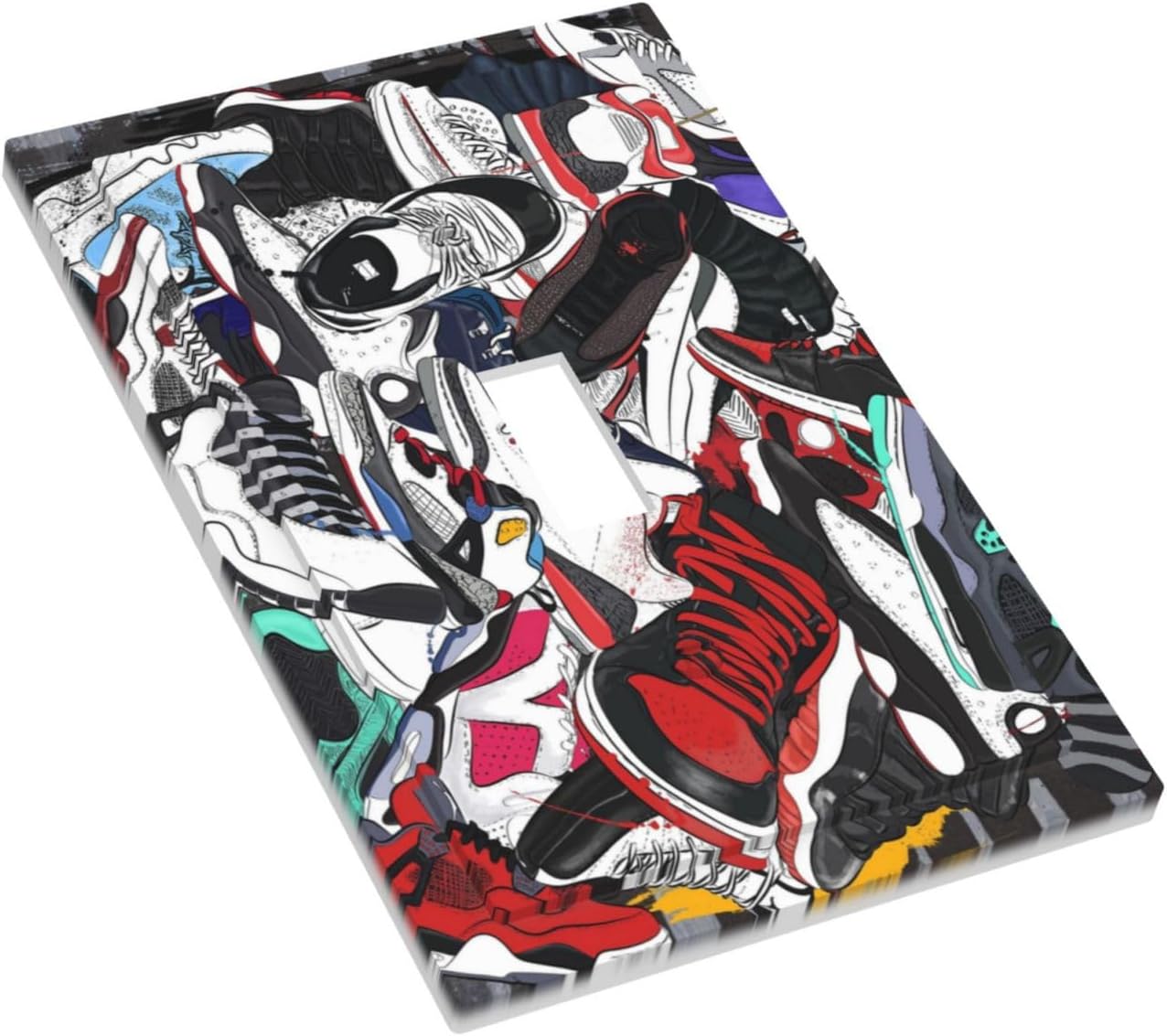 Retro Basketball Shoes Sneaker Pattern 1 Gang Light Switch Cover Decorative Single Toggle Wall Plate Switchcovers Electrical Switchplate for Bathroom Bedroom Decor