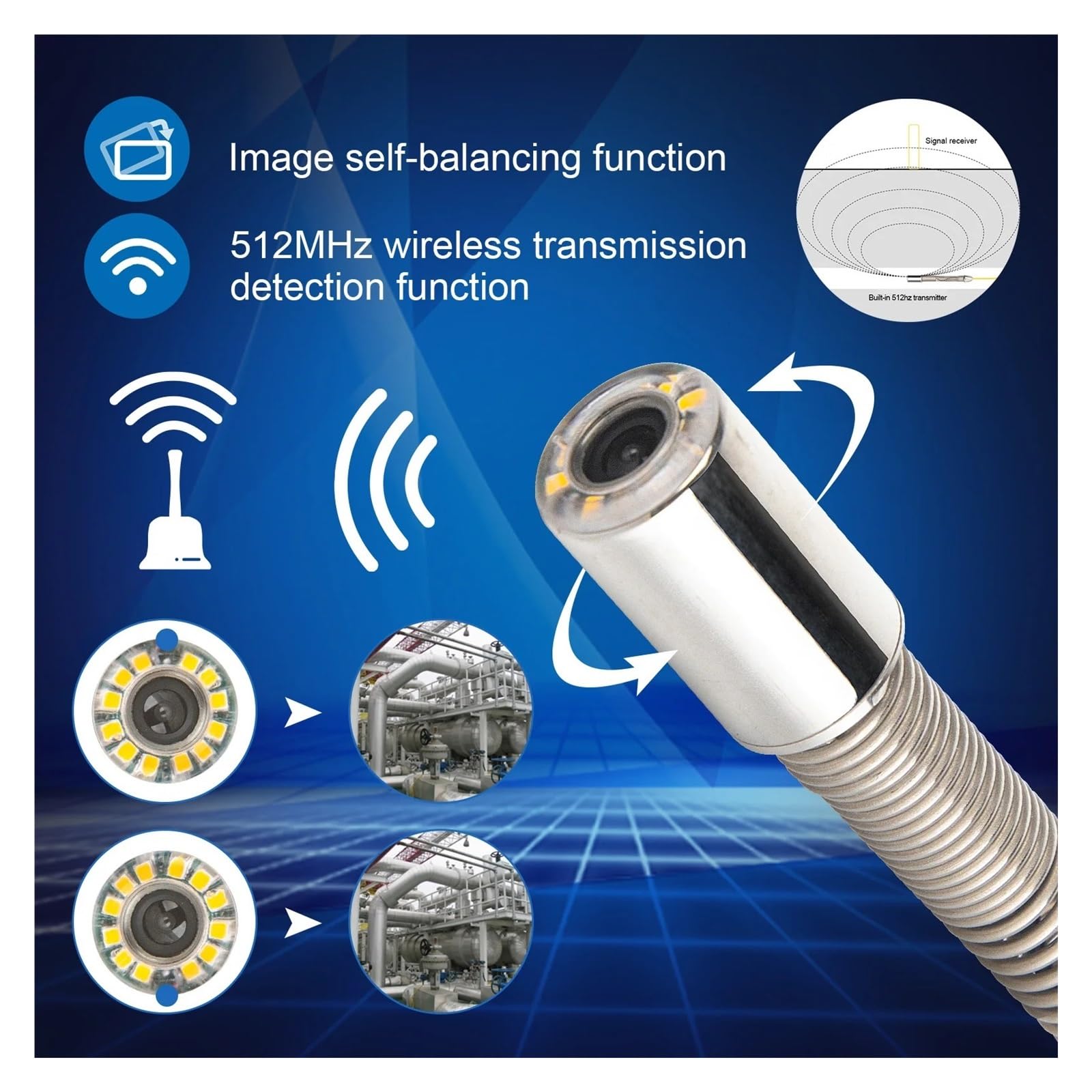 Kamera inspekcyjna odpływu Kamera Inspekcyjna Do Rur Samopoziomująca + Sonda 512 Hz + Lokalizator/odbiornik, Endoskop Do Kanalizacji 9-calowy Ekran HD, Kabel 5/7 Mm WIFI/8 GB DVR(9in NO DVR 7MM)