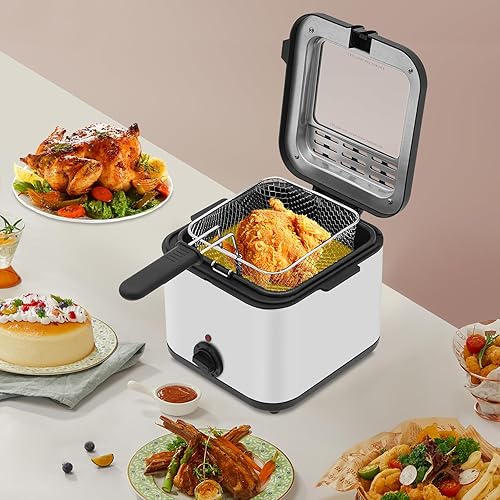 Miniatura 13 de Freidora profunda de 2.5 litros con cesta desmontable, potente freidora de aceite de uso doméstico de 1000 W con temperatura ajustable, protección