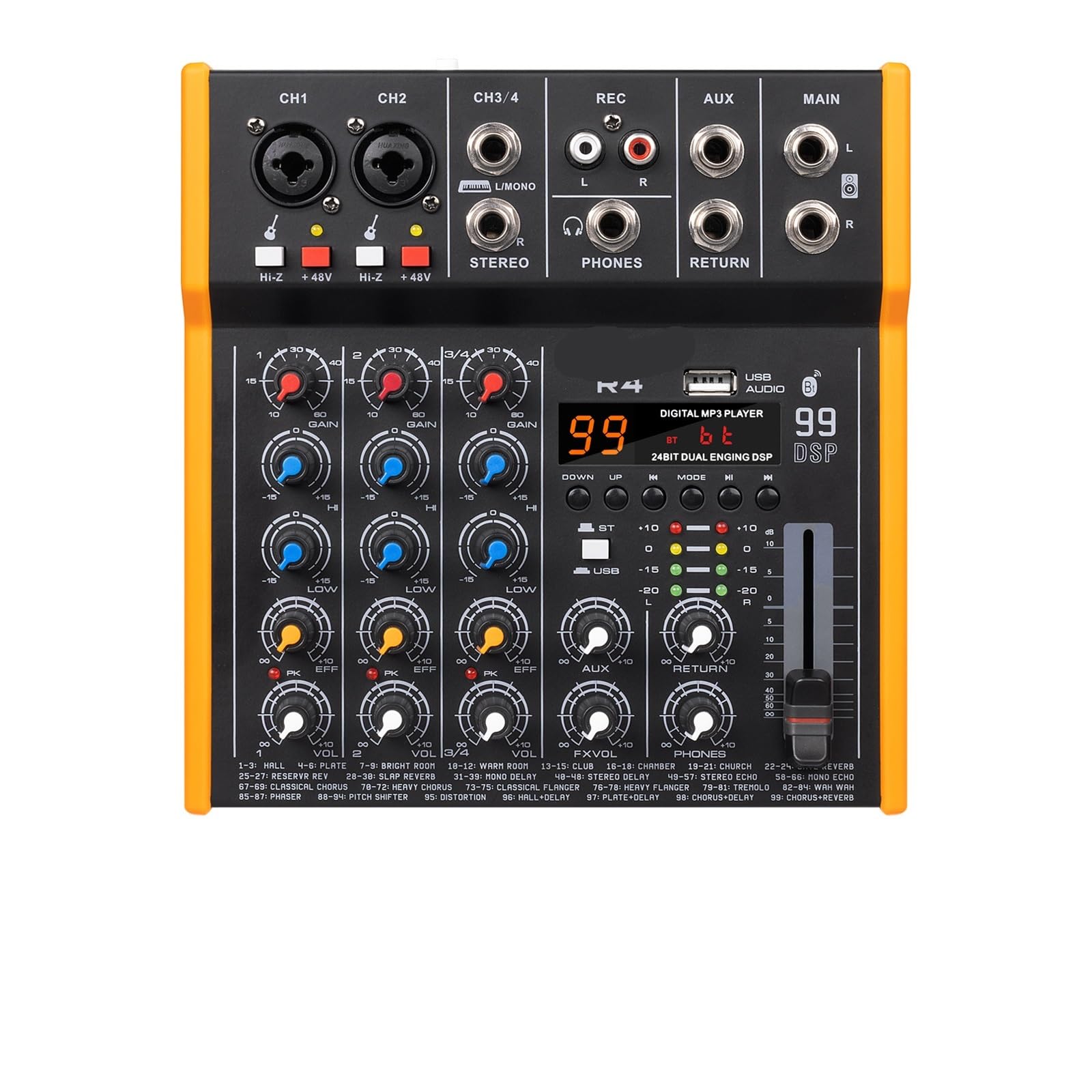 Mixer Audio, Mixer multiaudio a 6 canali R6/R4, scheda audio stereo Bluetooth 5.0 99DSP, uscita, ​​mm TypeC(R4)