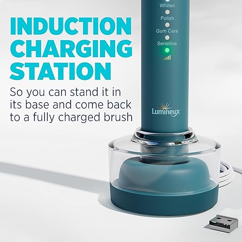 Miniatura 5 de Lumineux Cepillo de dientes eléctrico Sonic para adultos, cabezas de bambú, océano profundo (azul), incluye 2 cabezales de cepillo de dientes de