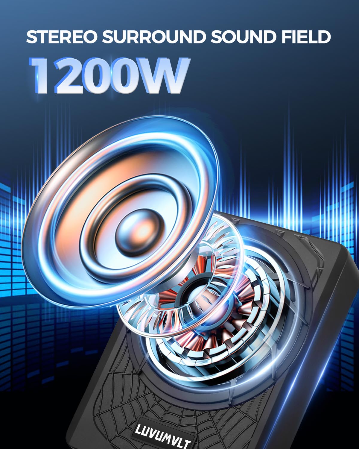 1200W 10" Car Subwoofer, Slim Under Seat Powered Subwoofer and Amp Package,High/Low Level Input, Car/Truck Audio Sub Built-in Amplifier amp Combo Package, with Blue LED Light