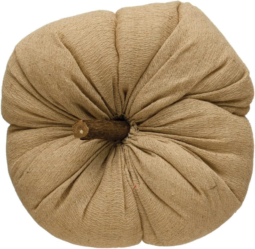 Creative Co-Op 7-3/4" Round x 5-1/4"H Fabric Pumpkin w/ Wood Stem, Nutmeg Color