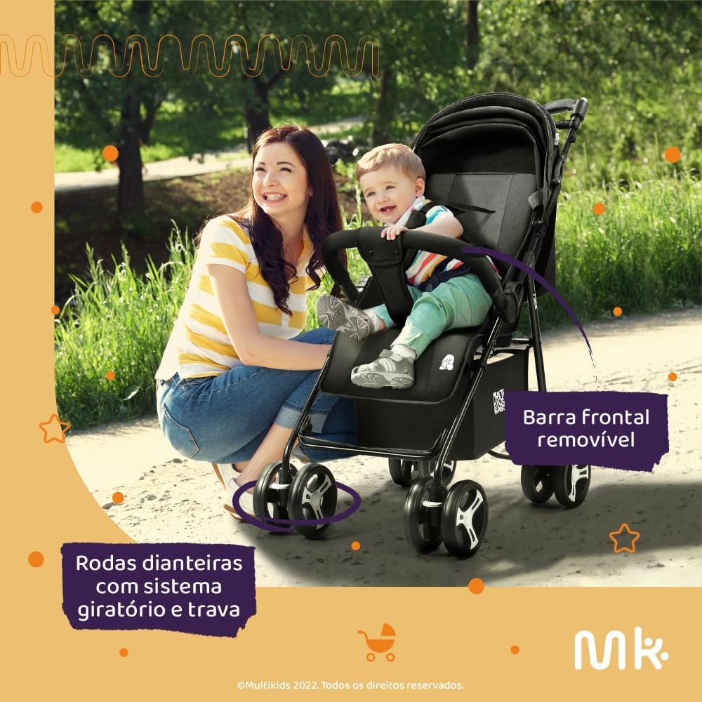 Multikids Baby Carrinho Passeio Flick 0-15Kgs Preto Com Cinza Bb445