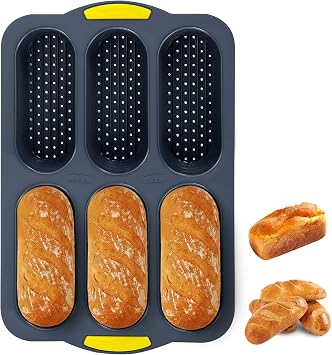 Hot Dog Bun Pan, 6 Cavity Hot dog Bun Mold | Nonstick & Heat proof, Porous Hot Dog Bun Pans for Baking, Food Grade Silicone, for Make Sandwich Roll or Hotdog Bun