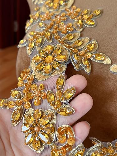 Vista 32 de 1 par de decoraciones de vestido de novia de 5.1 x 13.4 in, parches de encaje para coser con cuentas de diamantes de imitación sueltas, piedras