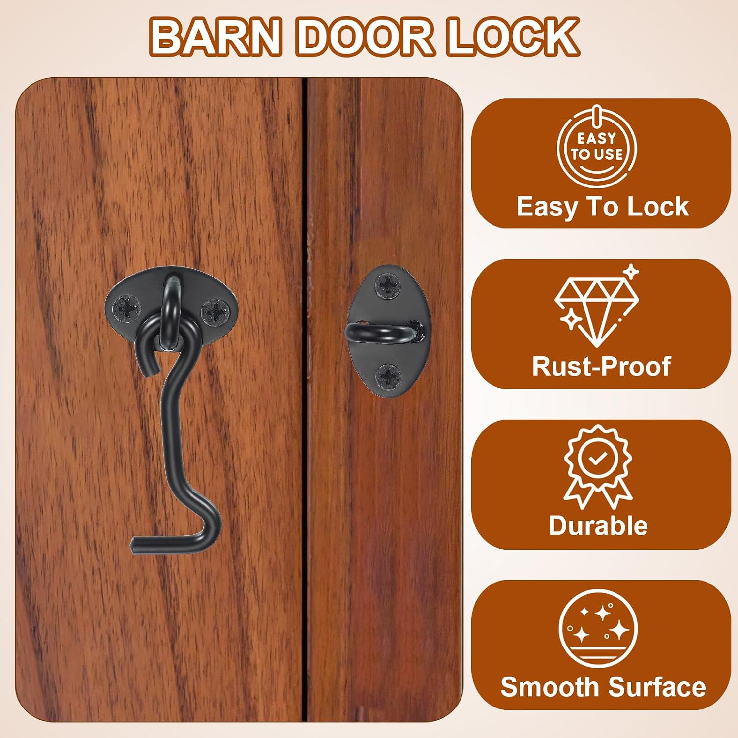 2 Set Hook and Eye Latch Barn Door Lock Gate Latch 10" with Screws Black