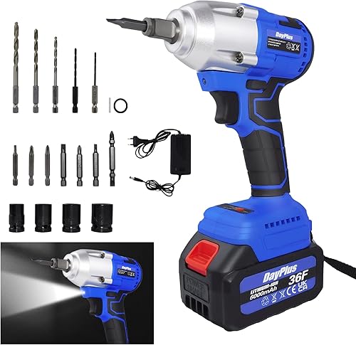 Llave de impacto inalámbrica para industria automotriz y fabricación llave dinamométrica de 21 V 12 con 4 zócalos + batería de 6.0 Ah y brocas