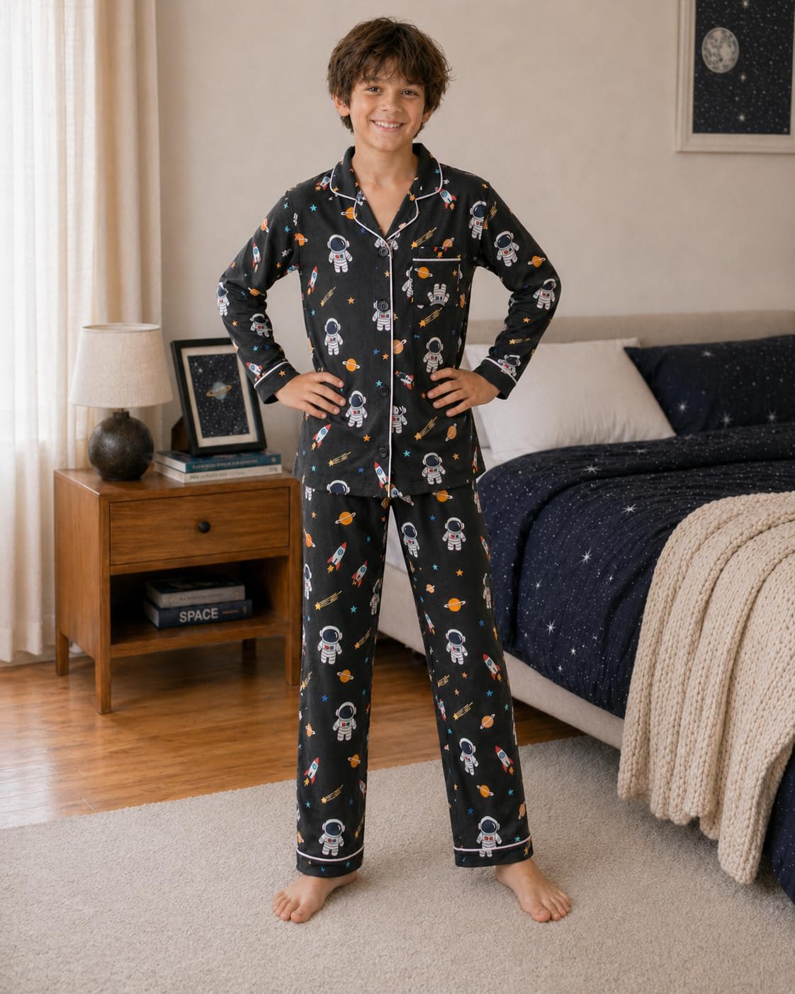 GUISBY Kids Button Up Pajama Set, Boys Girls Pjs,5-14Y | Silky Soft Rayon Blend, Gentle Stretch, Cozy Home Lounge, Sleepover Party, Holiday Gift, Spring Fall Winter Wear