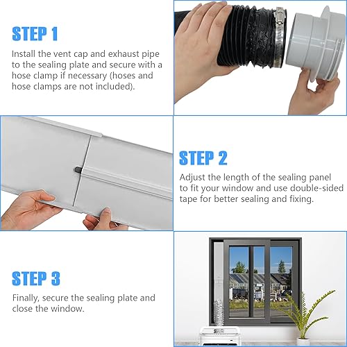 Miniatura 4 de Kit de ventana de manguera de ventilación para secadora, kit de ventilación ajustable con acopladores de 4, 5 y 6 pulgadas para ventanas de 17 a 60
