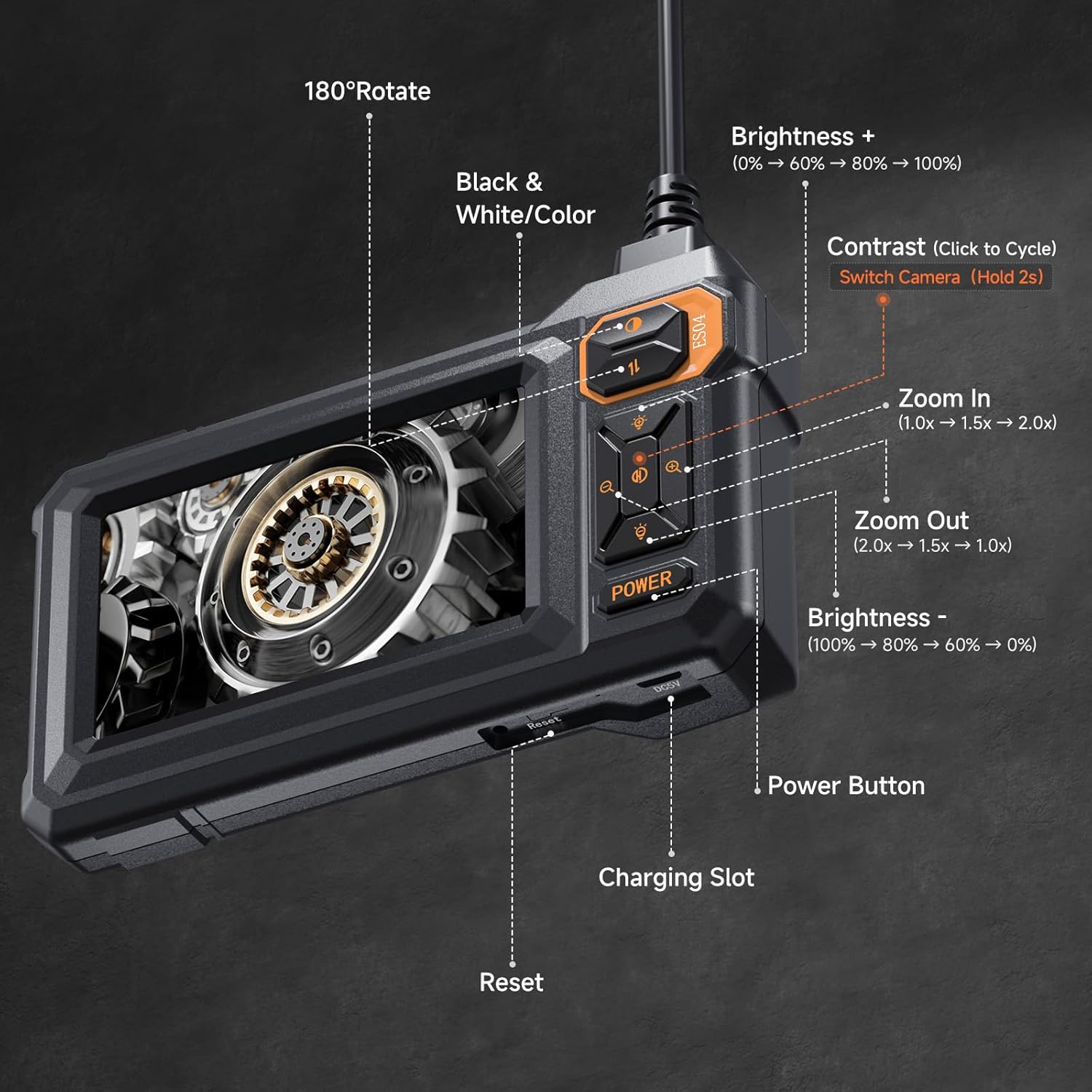 Dual Lens Endoscope Camera with Light, FFXET 4.3" IPS 1080P HD Inspection Camera, 8 Adjustable LEDs, 16.4ft Semi-Rigid Snake Cable, IP67 Waterproof, Borescope for Automotive,Sewer,HVAC,Wall, Men Tools