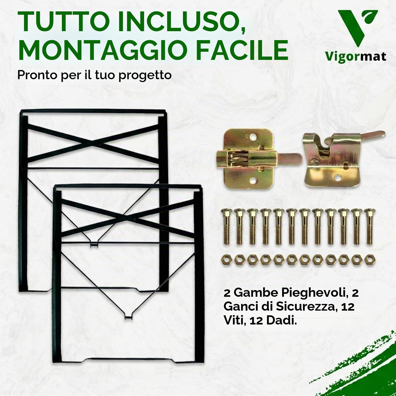 Set Gambe Pieghevoli per Tavolo e Panca in Metallo, Kit Fissaggio Incluso - Set Gambe per Panche Pieghevoli 43x23 cm e Gambe Tavolo 73x53 cm da Esterno, Birreria, Giardino (2+2 Gambe + 2 Kit)