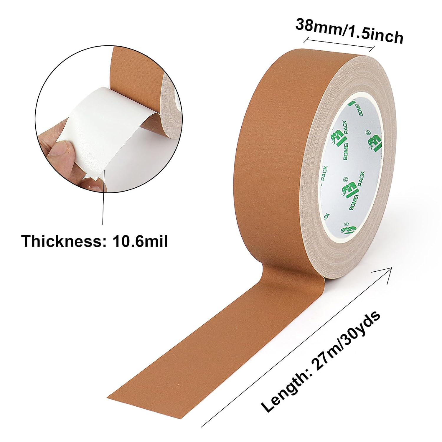 BOMEI PACK Brown Matte Gaffer Tape Non-Reflective 1.5inch x 30yds No Residue Hand Tear Fabric Self-Adhesive Tape for Labeling, Cable, Photography, Painters,Walls,Electrical and Cords