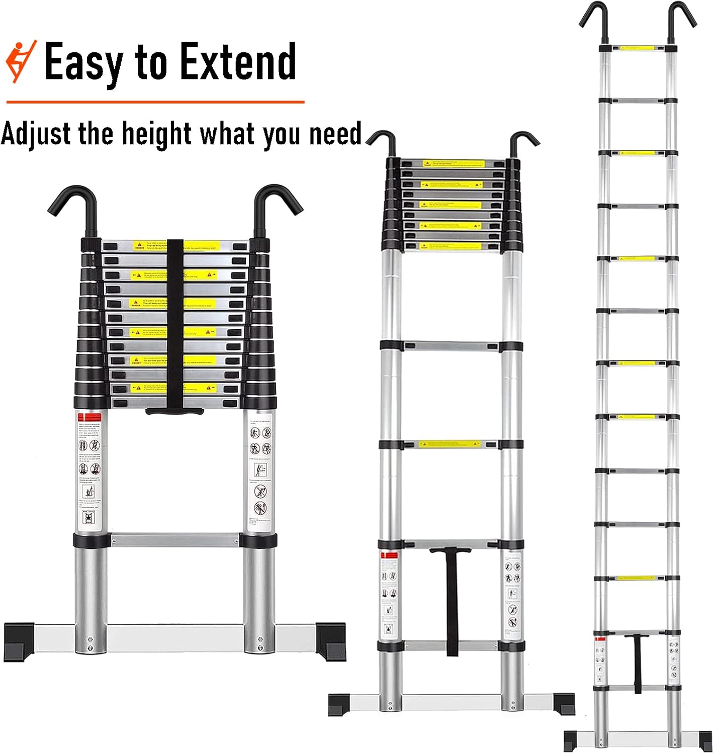 20.34FT Telescoping Ladder with Stabilizer, ARCHOM Telescopic Ladder with Hooks Aluminum Extension Ladder for Home and Outdoor Work Loft Roof Attic RV Ladder with EN131 Certification, 330lbs Capacity - - 