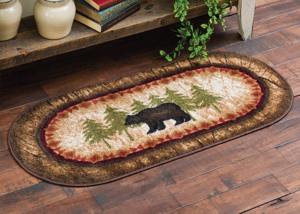 BLACK FOREST DECOR Birch Bear Oval Rug – Lodge-Style Nylon Accent Rug – 20" x 44"