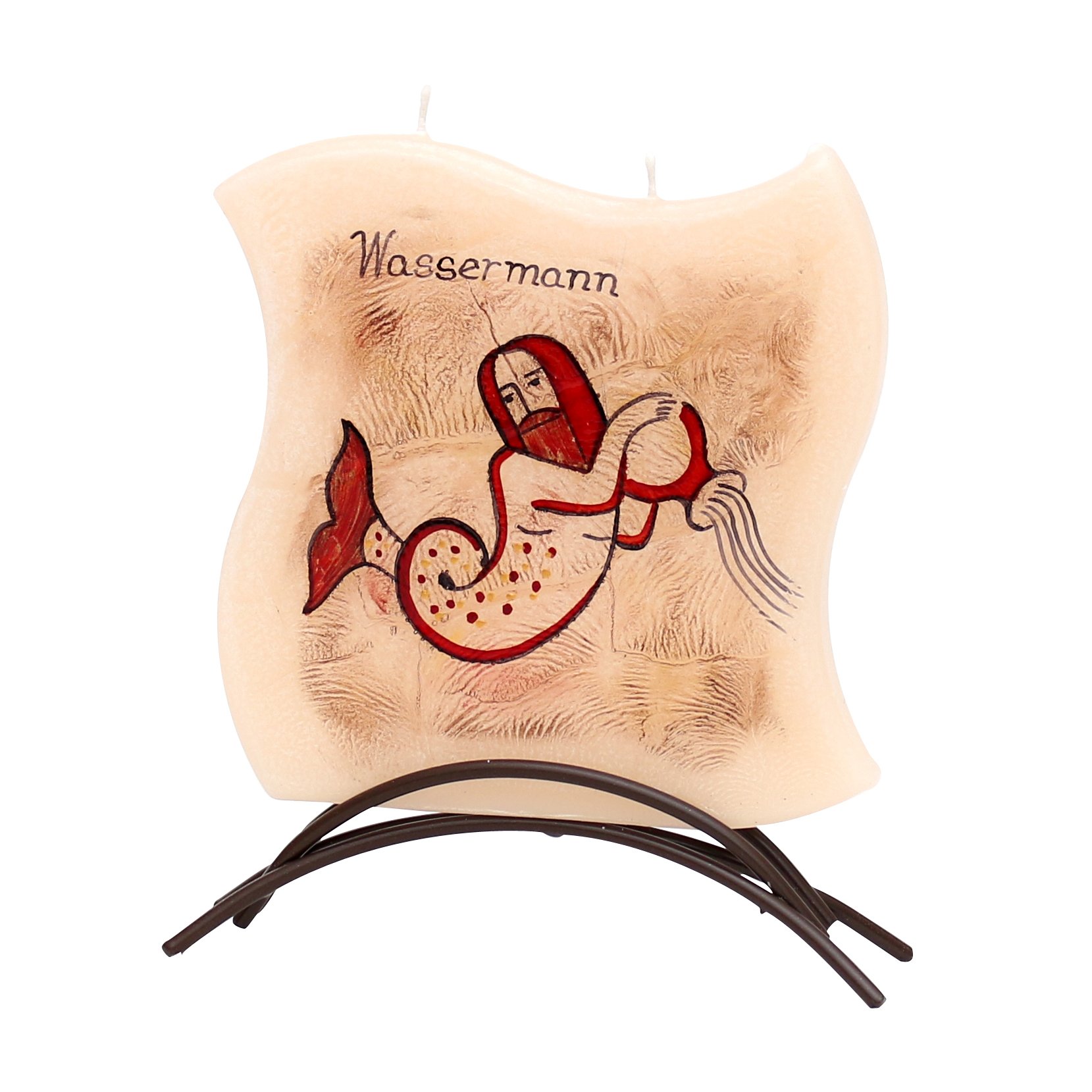 Dekohelden24 Zodiac Sign Aquarius - High-Quality Flat Candle with Metal Stand, 16 x 16 cm