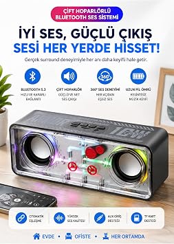 Matechno 10W RGB Bluetooth Hoparlör, Taşınabilir Müzik Kutusu, SD-AUX Bağlantı, Sese Duyarlı RGB Modlu, Siyah