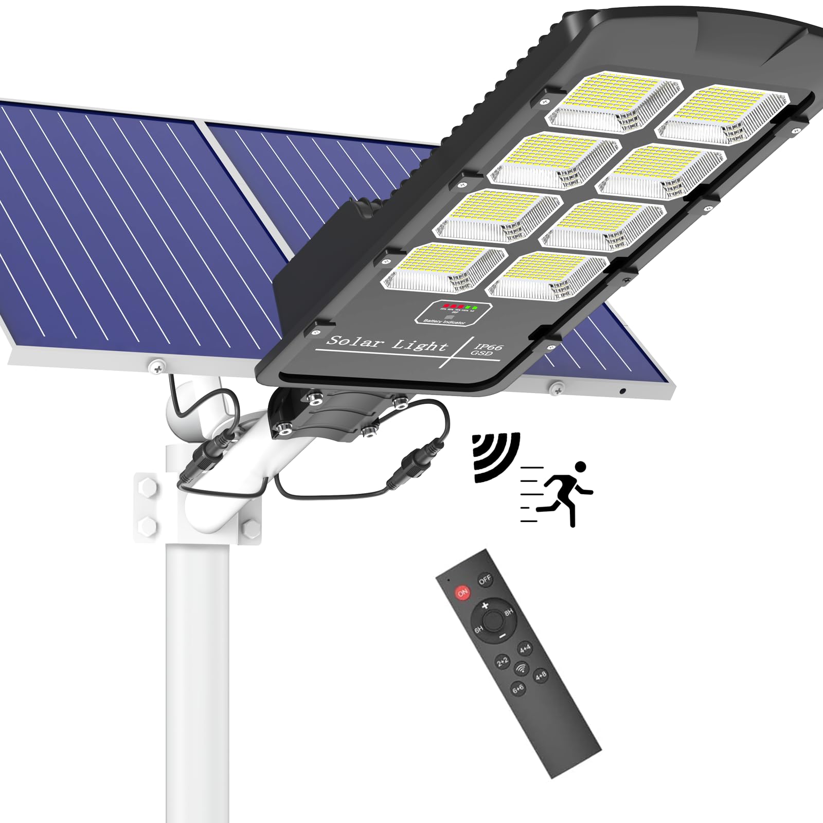 8000W Solar Street Lights Outdoor 600000 Lumens Dusk to Dawn Security LED Flood Lights Remote Control IP66 Waterproof Solar Pole Lamp Motion Sensor for Parking Lot, Yard, Garden, Patio, Stadium