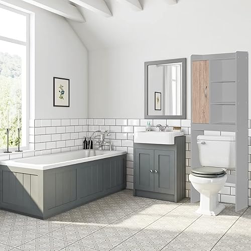 Miniatura 6 de Woodpeckers Furniture And Mattress Ace Over The - Estante de almacenamiento para inodoro (gris claro + roble natural)