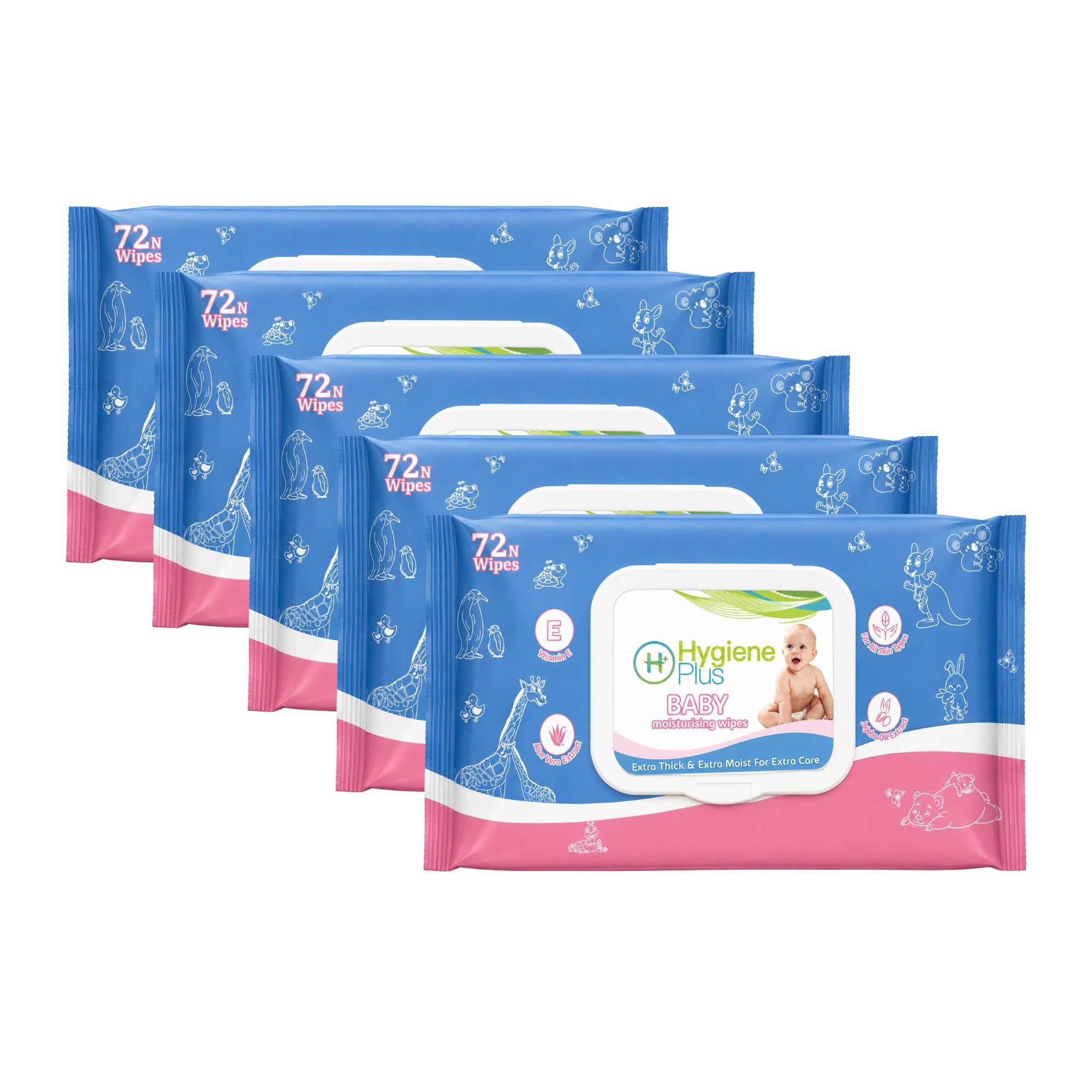 Baby Wet Wipes 72 Wipes Aloe Vera Jojoba Oil & Vitamin E Extra Thick & Moist Alcohol-Free Baby Wipes for Newborns & Sensitive Skin (Pack of 5)-image-47