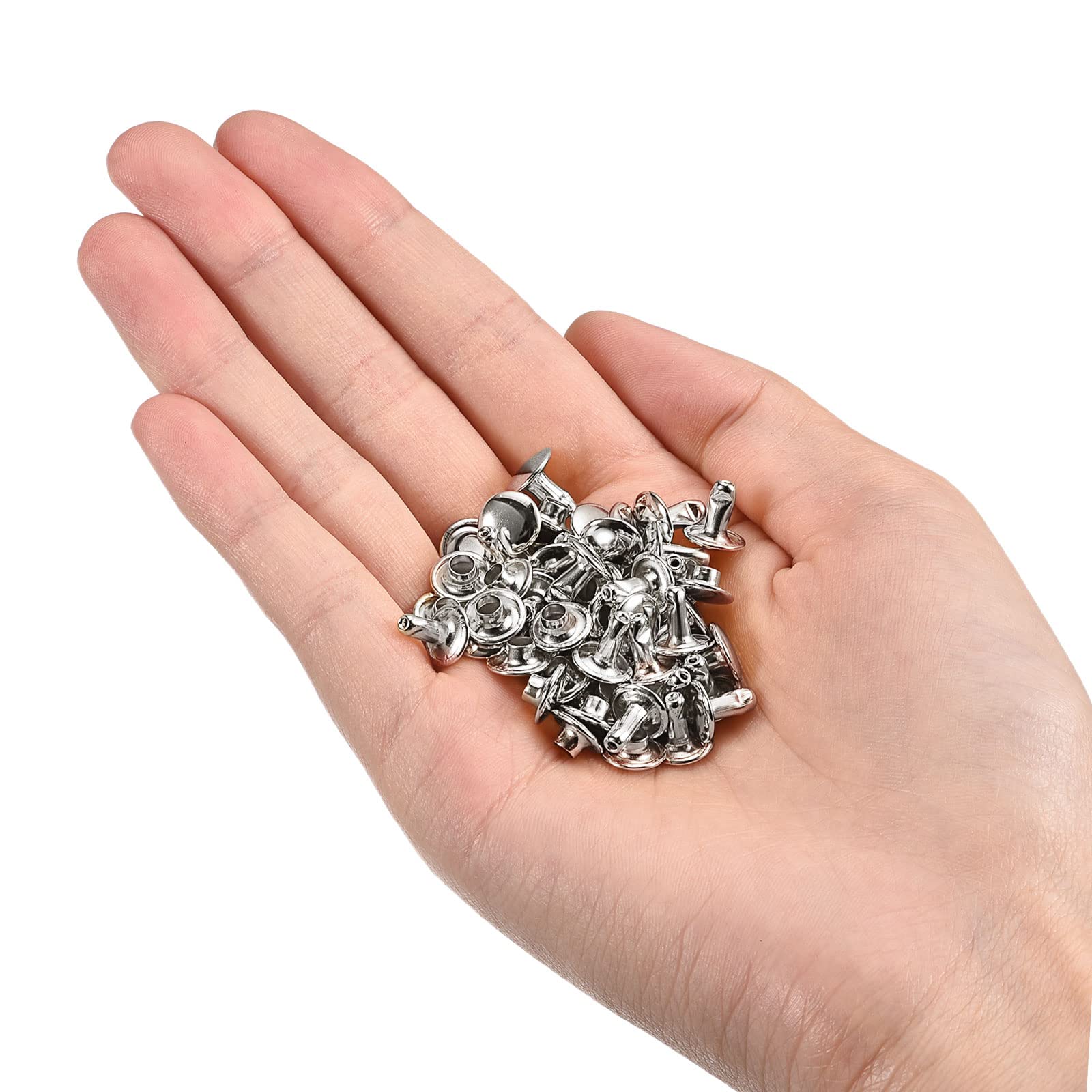 50 Set Rivetti Per Pelle - 8 Mm Doppio Cappuccio, Altezza 12 Mm, In Tono Bronzo, Per Fai Da Te - Foto 2