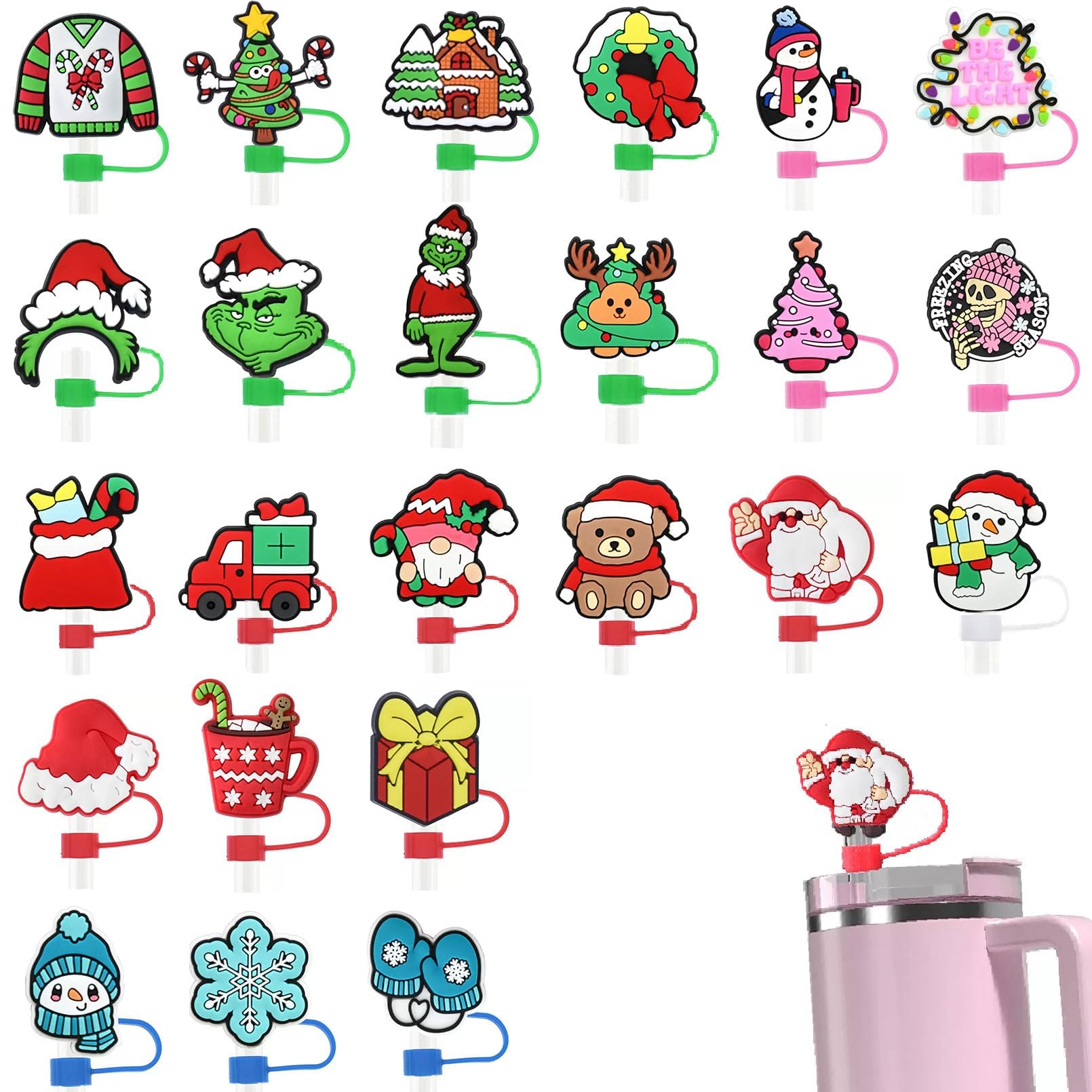 Christmas Straw Toppers - Festive Drinkware Accessories -1