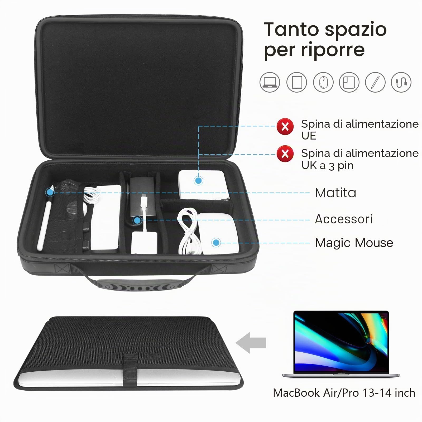 Smatree Custodia Rigida da 13,3 pollici per MacBook Pro 2023 2022 2021 da 13,3-14 pollici, Custodia da Trasporto, Borsa con Scomparto per Accessori