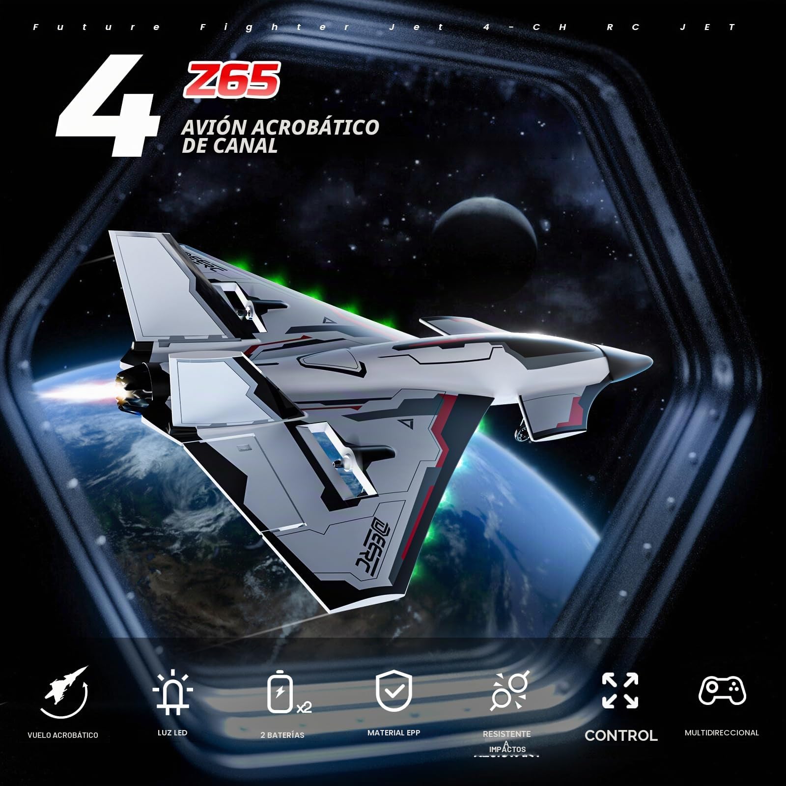 DEERC Avion RC Future a Control Remoto de 4 Canales con Luces LED, fácil Volar, avión acrobático, estabilizador giroscópico de 6 Ejes 2.4GHz, avión Planeador RTF para Adultos, niños y Principiantes.