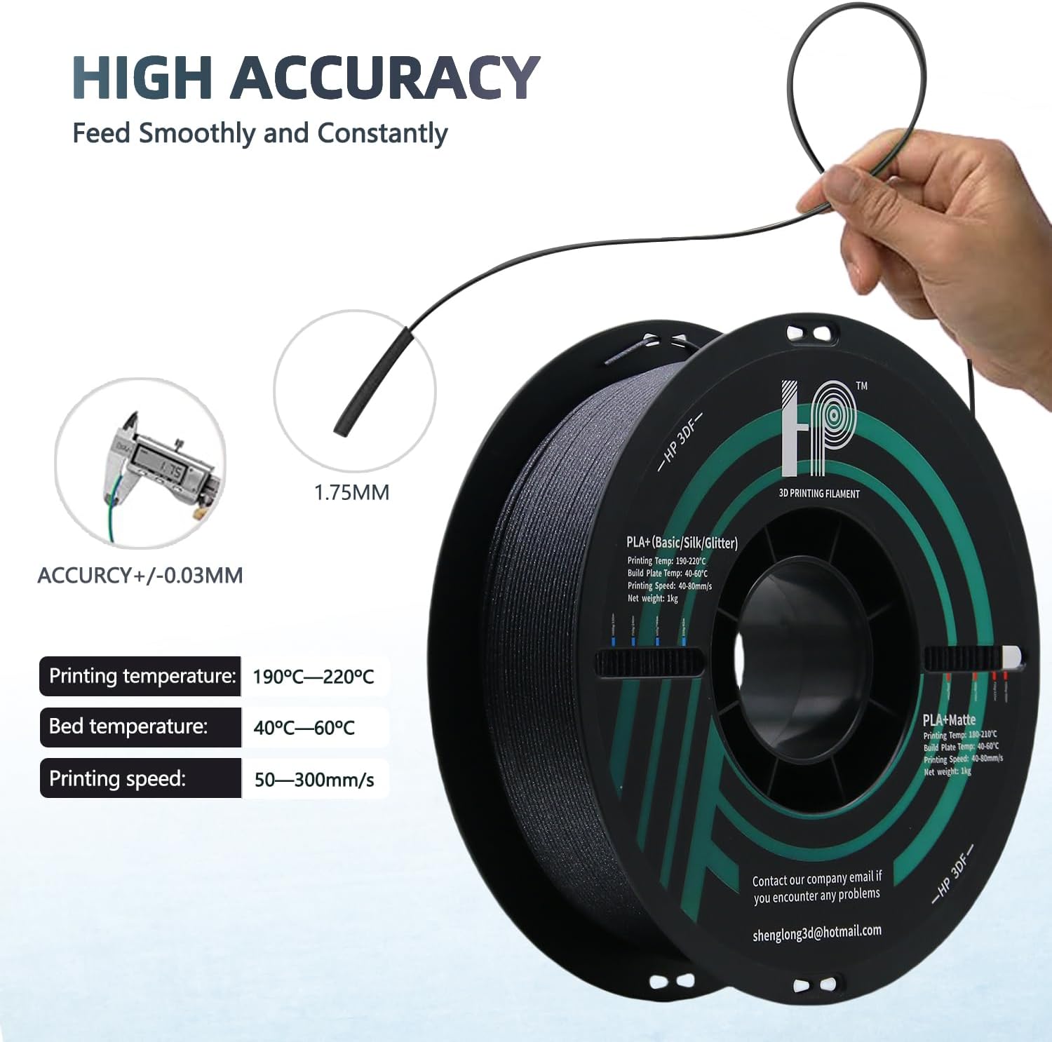 HP3DF 3D Printer Filament Galaxy Black 1KG,Shiny PLA Filament 1.75mm, Dimensional Accuracy+/-0.02mm, 1KG Spool (2.2 lbs), Fit Most FDM Printer(Galaxy Black)