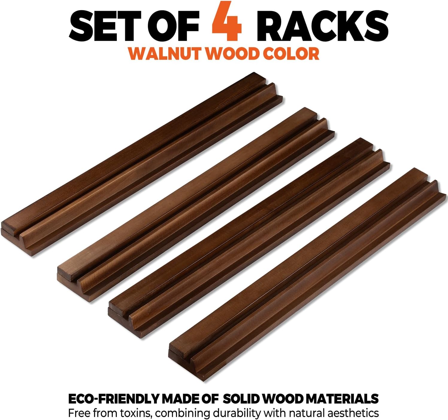 MUTEX American Walnut Wood Mahjong Racks with Pushers, 4pcs Mahjong Racks Set for Mahjong/Mexican Train/Dominoes, Elegant Wooden Mahjong Tiles Racks Pusher - 17.5 Inches