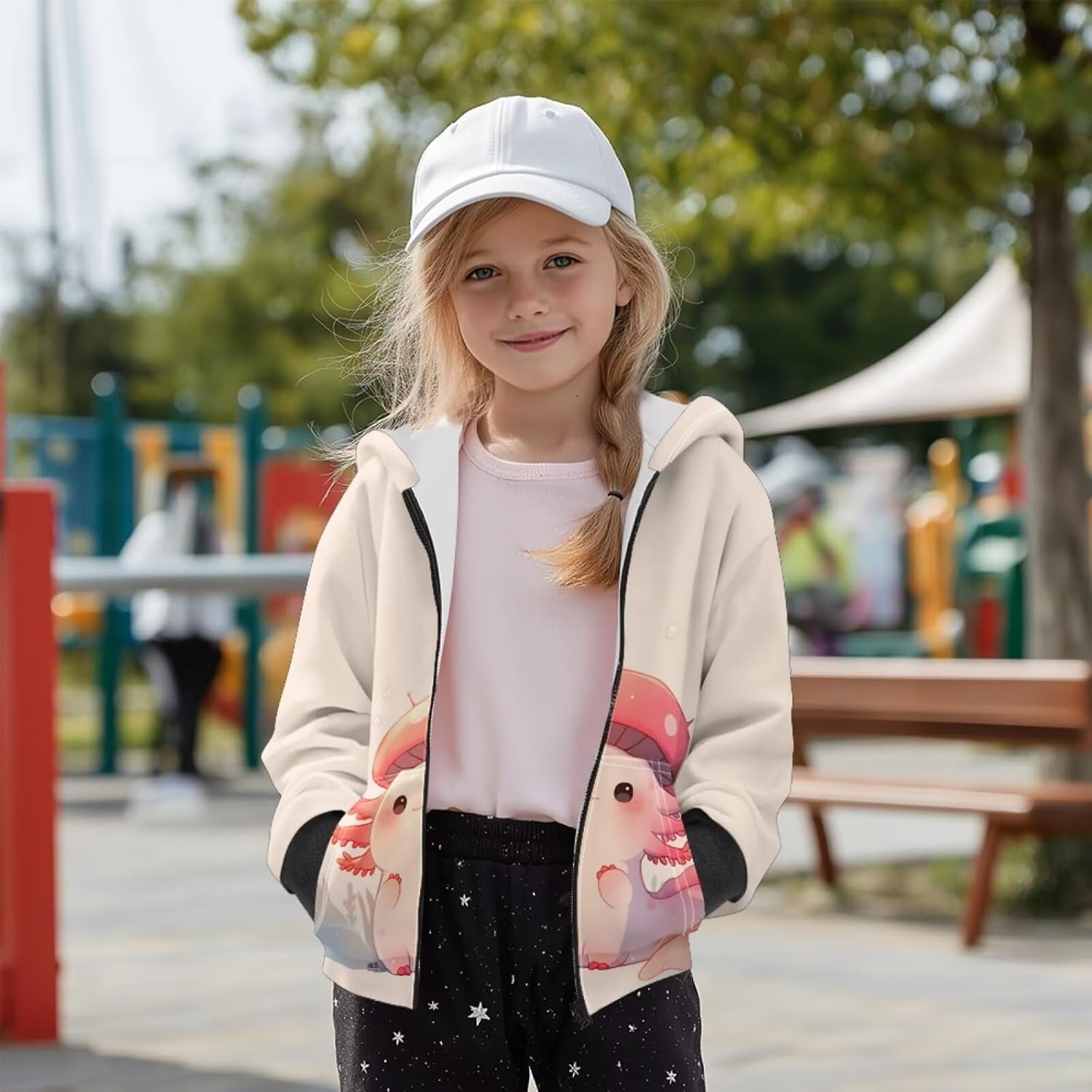 Axolotl Hooded Sweatshirt for Boys Girls Casual Zip Up Hoodie Winter Fall Jacket Clothes with Pockets