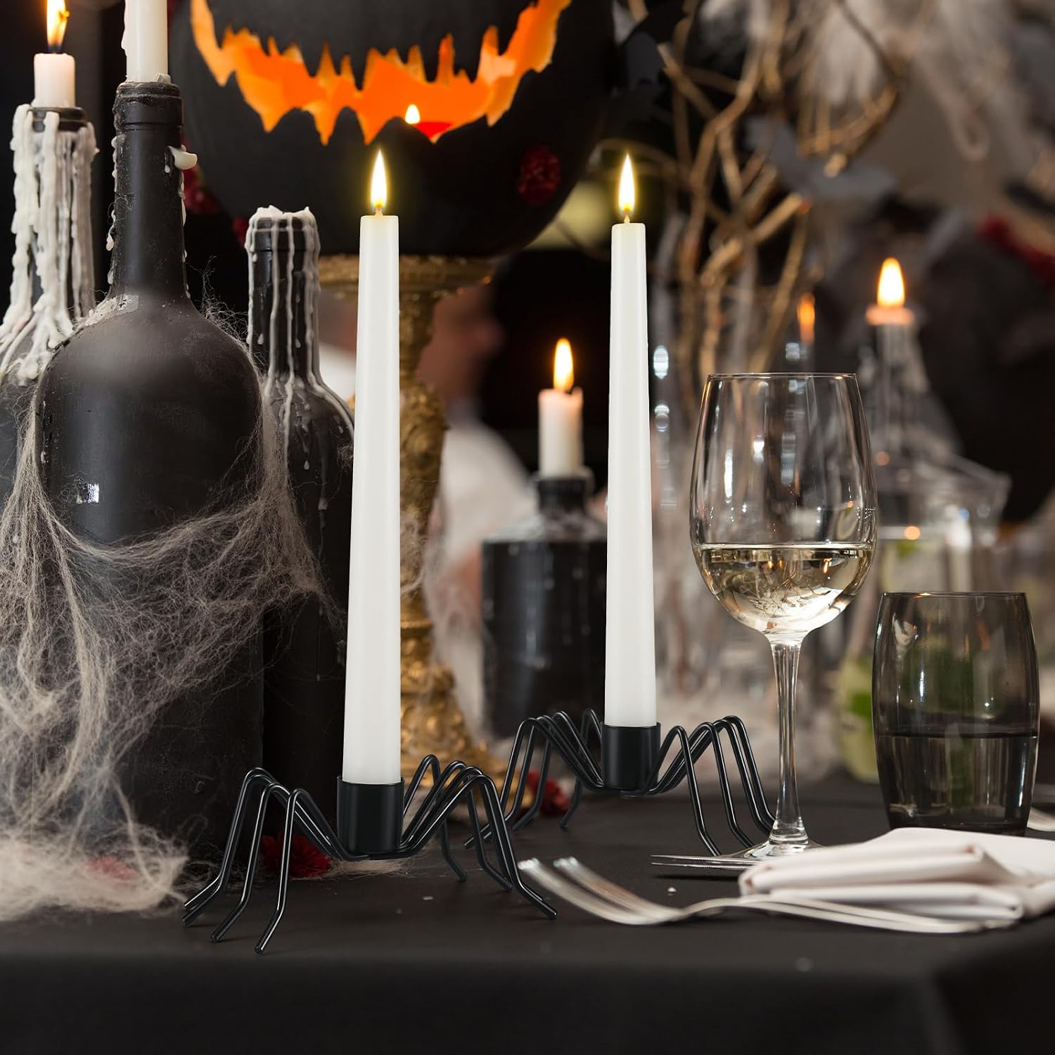 Mumufy 3 Pack Black Spider Taper Metal Candle Holders Halloween Candlestick Holders Spider Candle Stick Holder Fits 3/4 Inch Candles for Halloween Dining Table Home Spooky Party Decor image 5