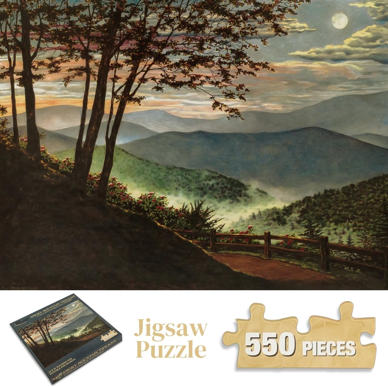 Heritage Puzzle - Smoky Mountain Twilight by Teresa Pennington - 550 Piece Puzzles for Adults - Scenic Mountain Landscape Jigsaw Puzzles - 18" x 24" Finished Size