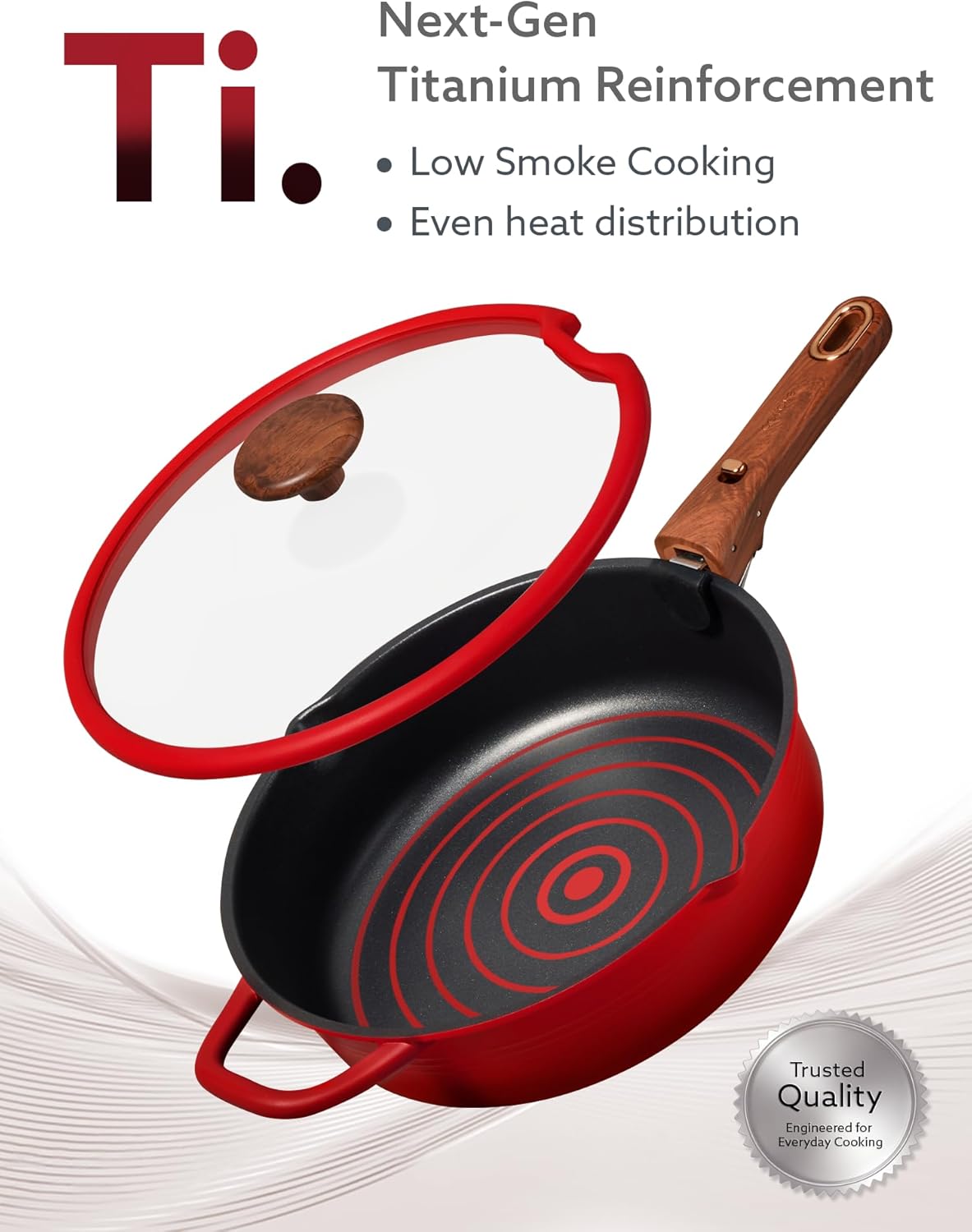 CAROTE 20Pcs Titanium Cookware Set, Pots and Pans Set Non Stick, Kitchen Cooking Set with Detachable Handle, Non Toxic Induction Cookware - Camping Cookware, Dishwasher/Oven Safe, Red - Image 3