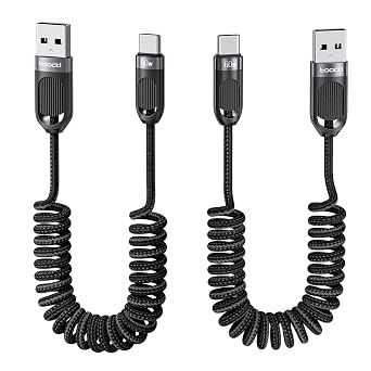 toocki USB C Coiled Cable [3FT, 2Pack] Braided Fast Charging Type C Cord for Car CarPlay, Compatible with iPhone 17 16 15 Pro Max Plus, Samsung Galaxy S24 S23 S22 Ultra, Note 20 10, S10, A15
