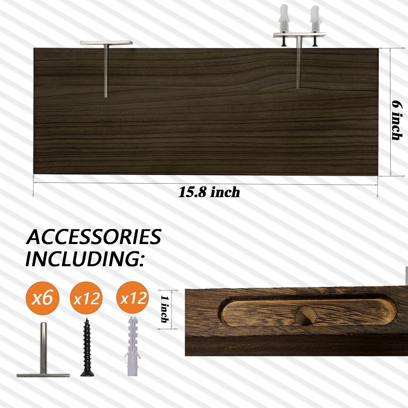 Floating Shelves for Wall Solid Wood Shelves Set of 3, Rustic Wooden Wall Shelf Durable Natural Floating Shelves Wall Shelves Decoration for Kitchen Bedroom Living Bathroom Study room Dark brown