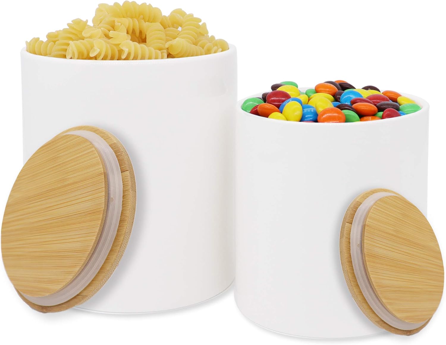 2 Pack Ceramic Large Food Storage Jar with Airtight Seal Bamboo Lid, DeeCoo 54 FL oz (1600 ML) & 27 FL oz (800 ML) Kitchen Utensil Holder/Canister for Oatmeal, Tea, Coffee, Spice, Nuts and Dry Goods