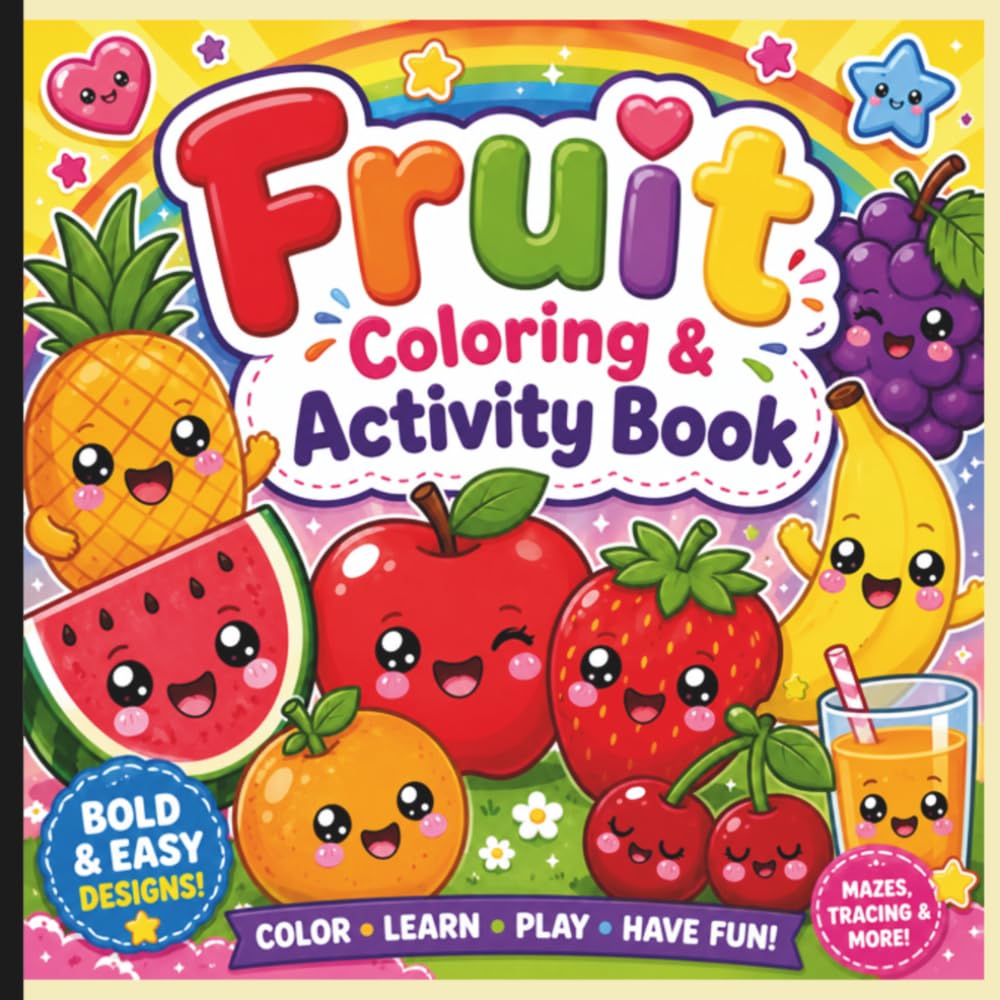 Fruit Coloring & Activity Book: Cute Coloring Pages, Mazes, Tracing & More