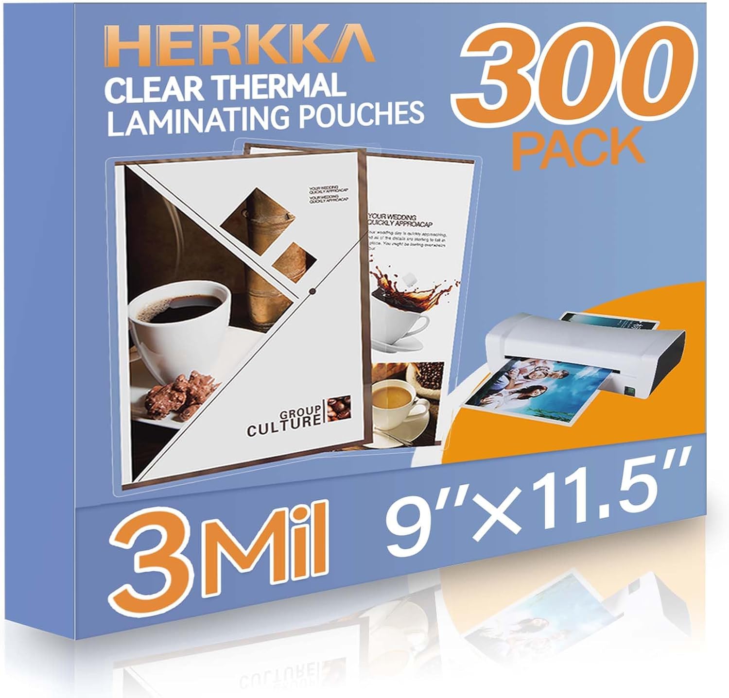 HERKKA 300 Pack Laminating Sheets, Holds 8.5 x 11 Inch Sheets, 3 Mil Clear Thermal Laminating Pouches 9 x 11.5 Inch Lamination Sheet Paper for Laminator, Round Corner Letter Size