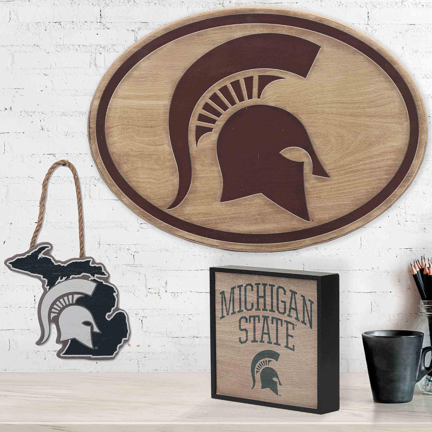 Michigan State University Spartans Logo Wood Wall Decor - Vintage Michigan State Wall Art for Man Cave, Office or Bedroom