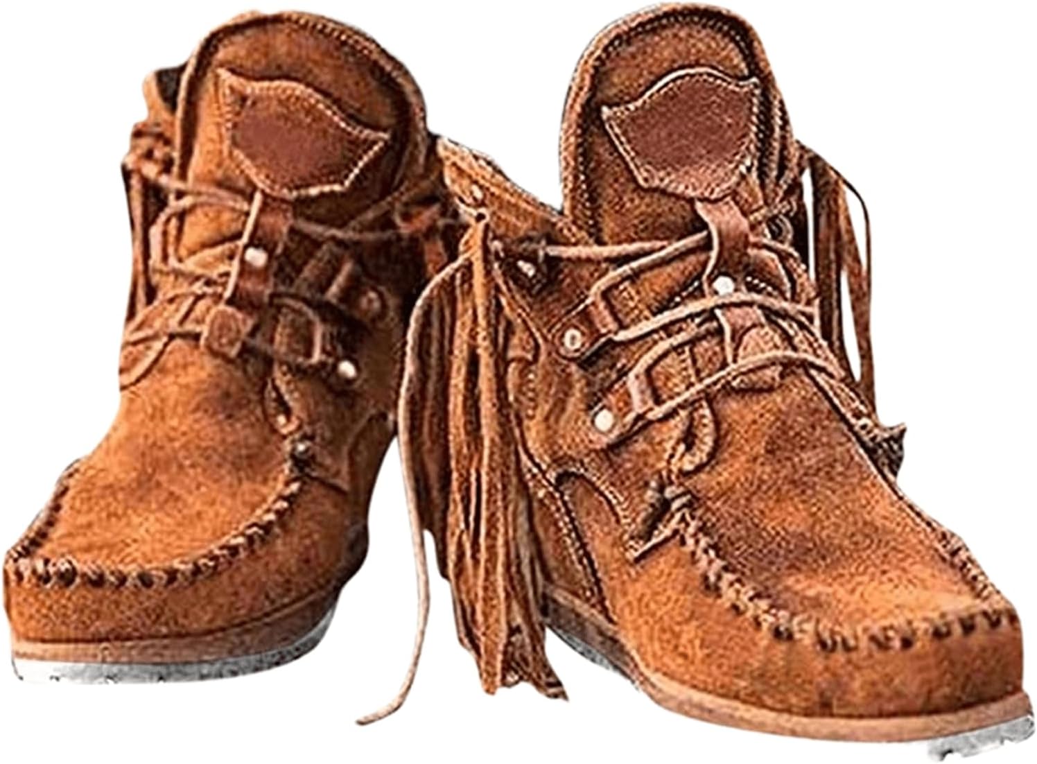 Ladmiple Fringe Boots For Women Boho Cowboy Boots Cowgirl Mid Calf Western Ankle Boots Pull on Fashion Short Booties Walking Shoes