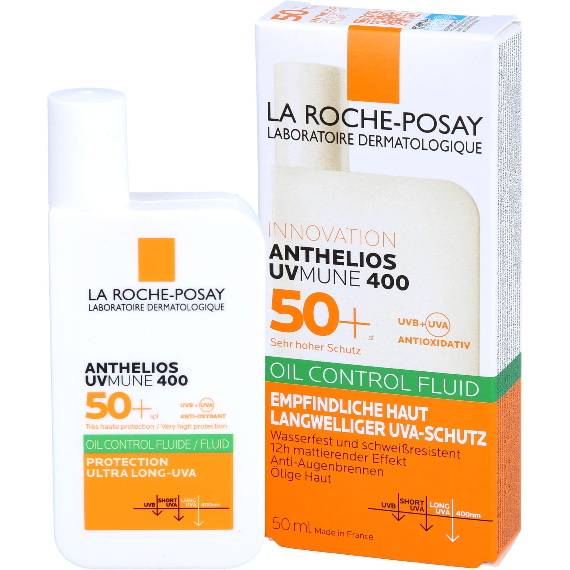 La Roche Posay Invisible Fluid z filtrem przeciwsłonecznym z SPF50+, efekt matujący, 24 godziny, wodoodporny, pot i piasek, formuła z Mexoryl 400, Anthelios UV-MUNE 400 Oil Control, 50 ml